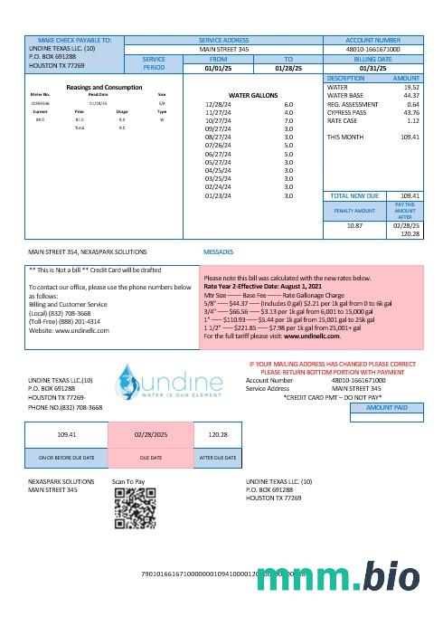 USA Texas Undine water to nasz element water rachunek za usługi komunalne Word i PDF
